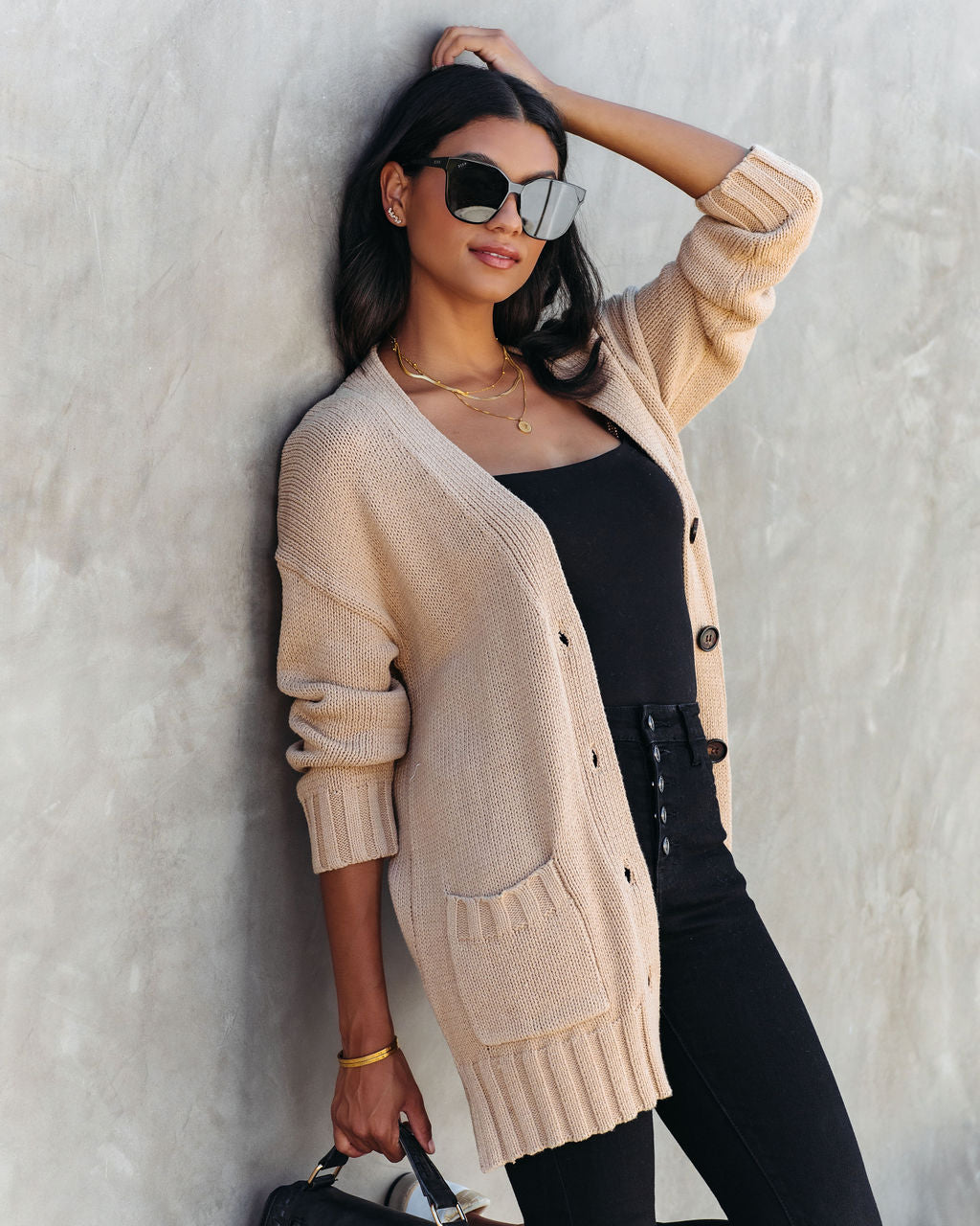 Kristen Knit Pocketed Cardigan - Camel - SALE