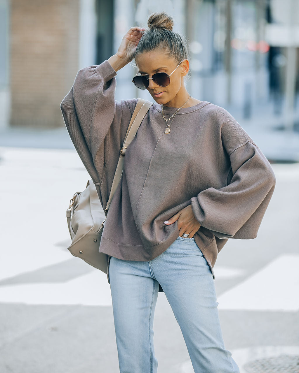 Running Errands Knit Oversized Pullover Sweater - Chocolate