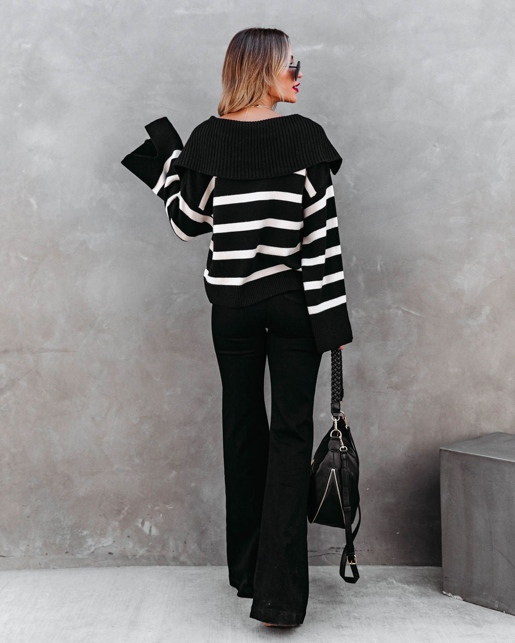 Maxwell Striped Knit Pullover Sweater - Black
