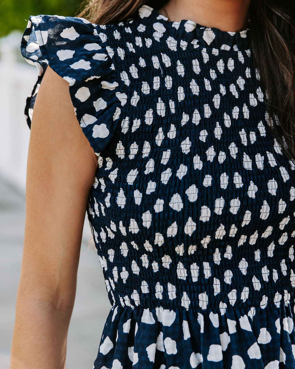 Karsyn Printed Smocked Mini Dress - Navy Off White