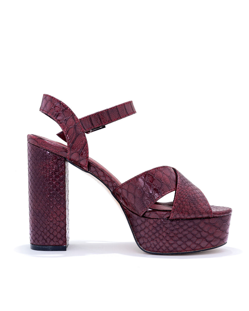 Eugina Snake Platform Heels - Wine