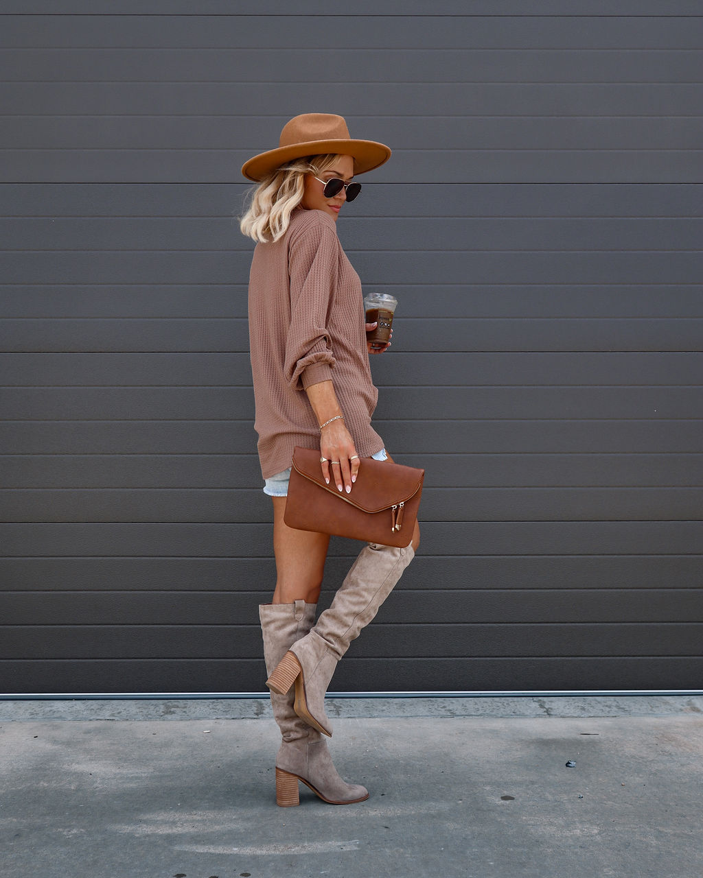 Forest Adventures Waffle Knit Oversized Top - Mocha