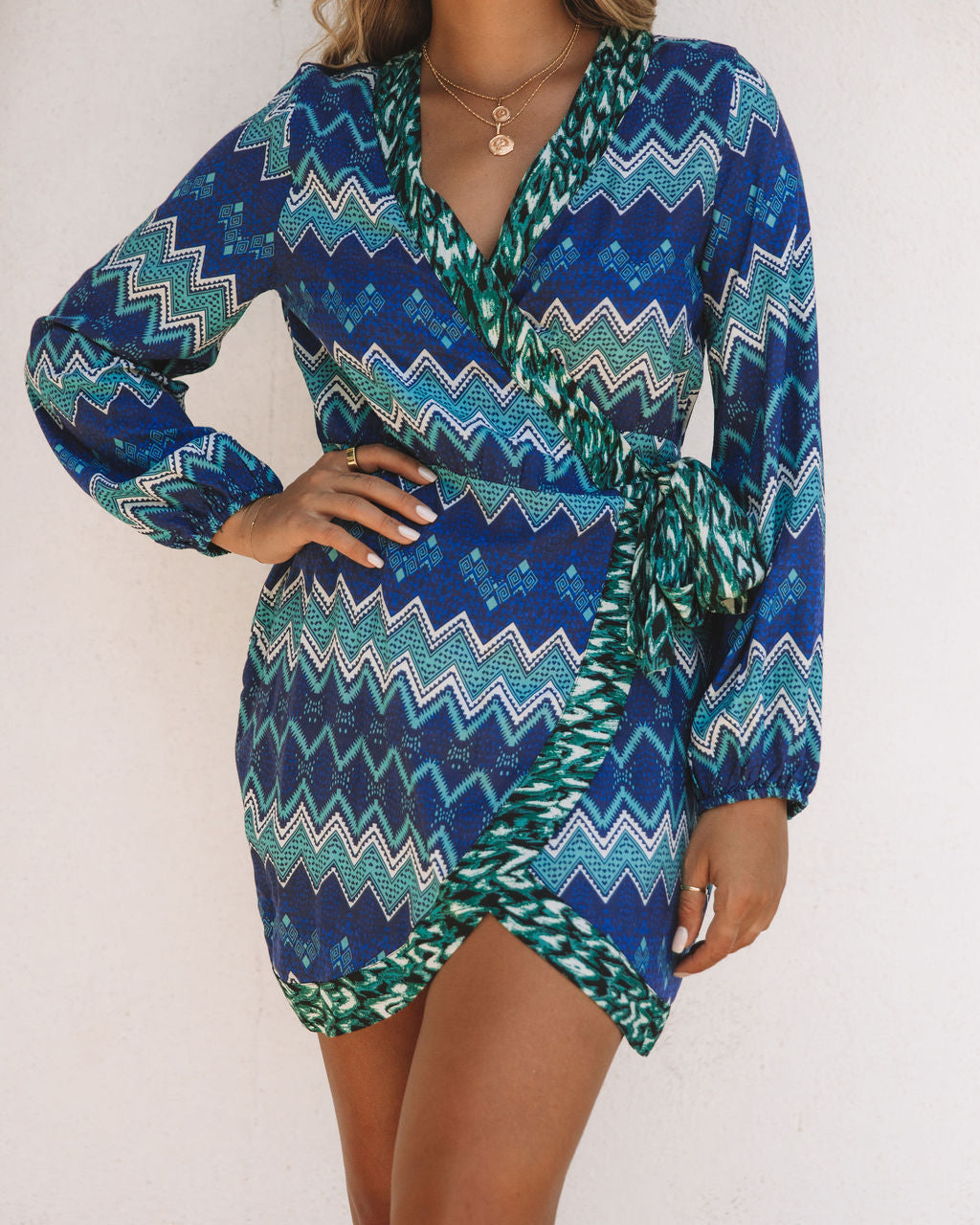 Sunset On The Sea Printed Wrap Dress - Blue Multi - FINAL SALE