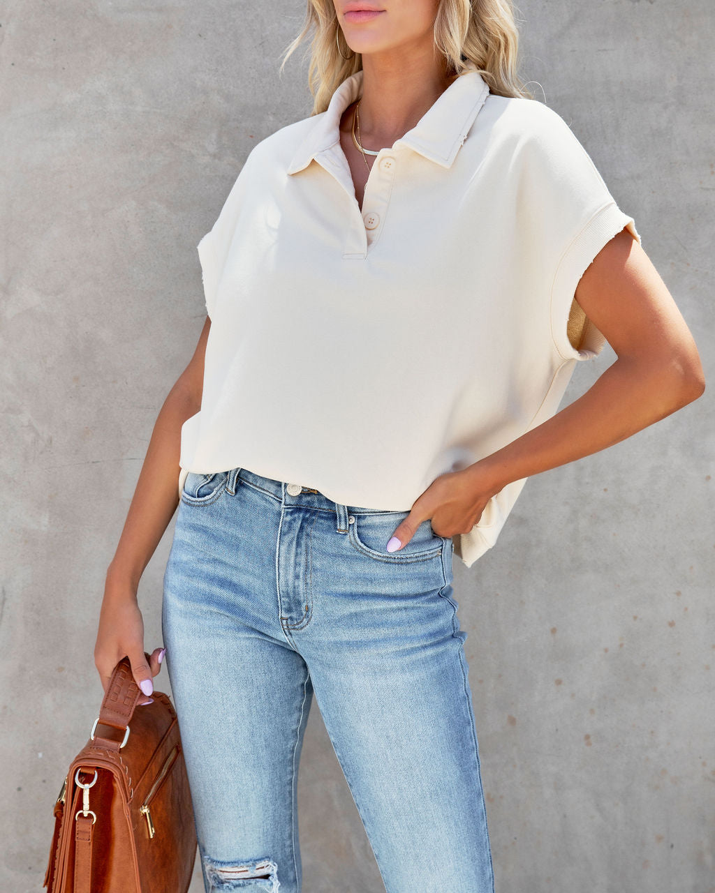 Sarazen Cotton Polo Top - Cream - FINAL SALE