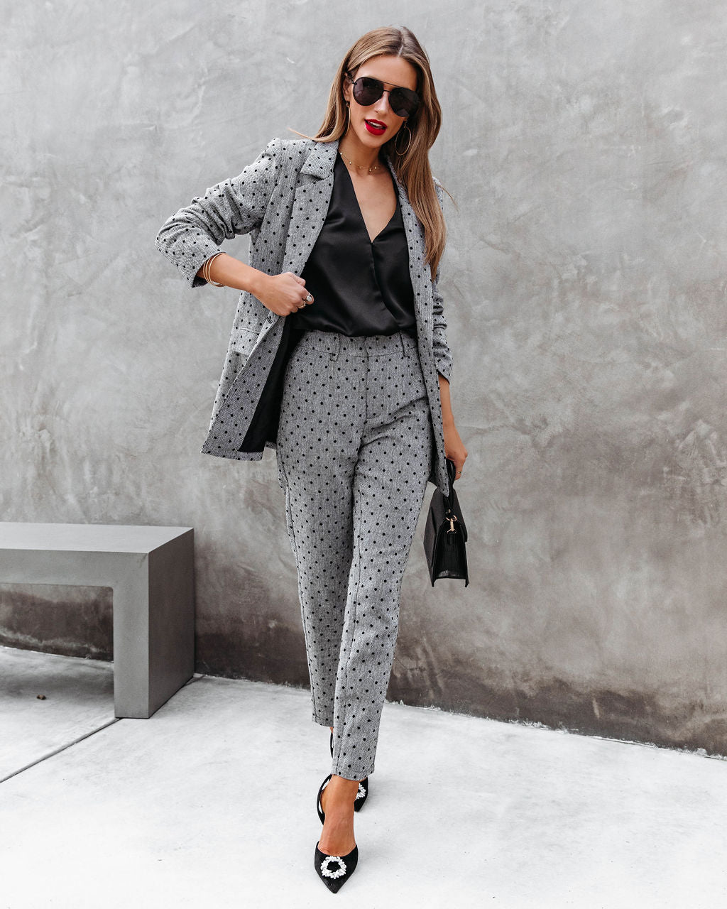 Serving Looks Polka Dot Pocketed Blazer - Grey
