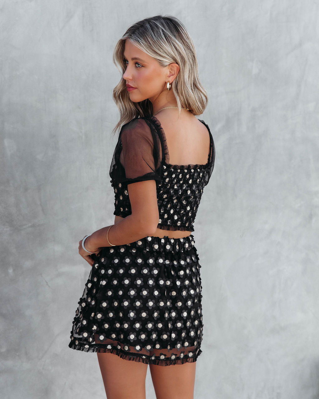 Twilight Queen Metallic Floral Applique Tulle Crop Top - FINAL SALE