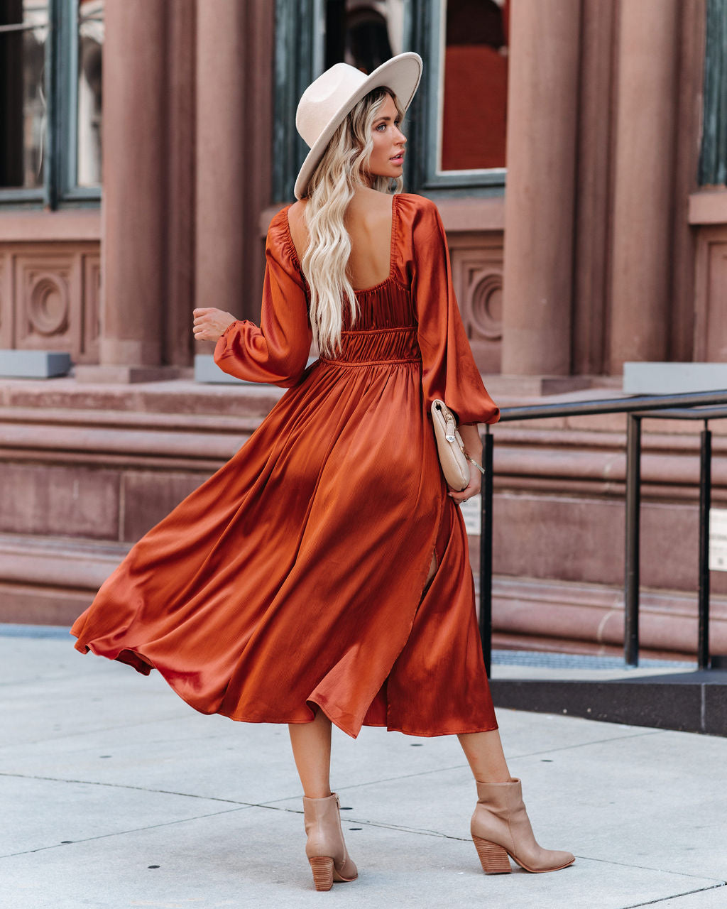 Pines Satin Pocketed Drawstring Midi Dress