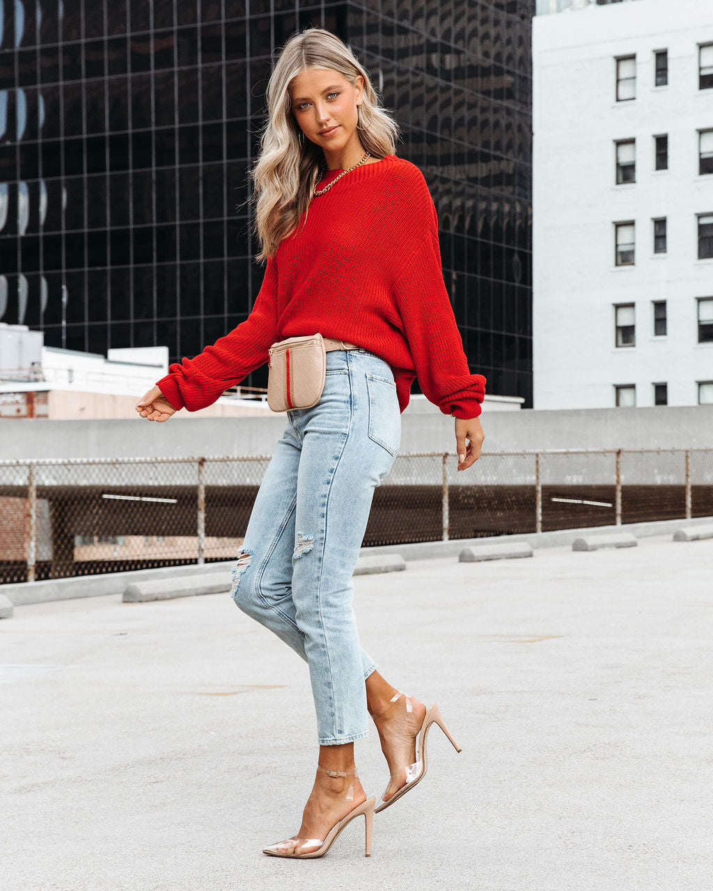 Marlena Ribbed Knit Pullover Sweater - Poppy