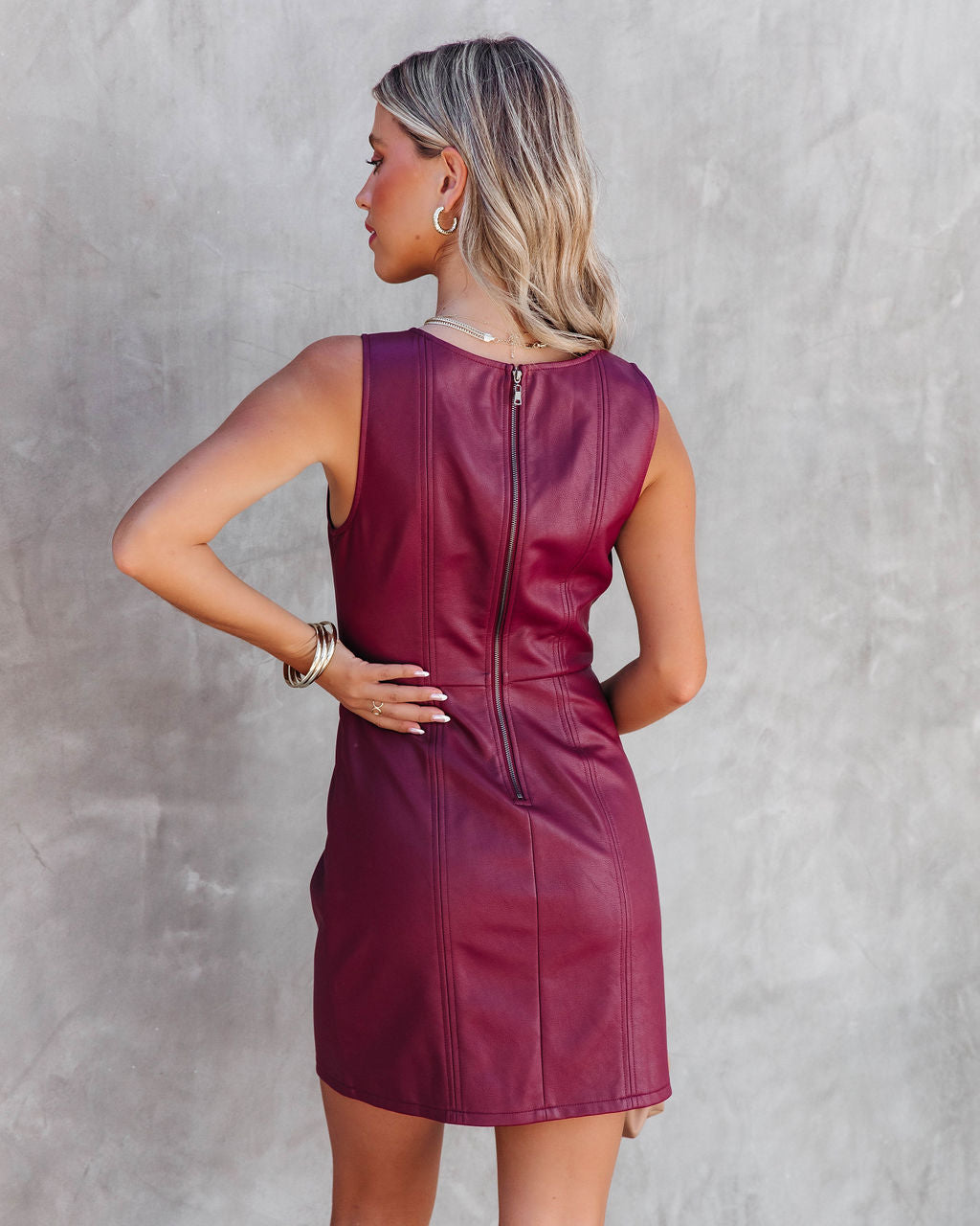 She Was Unapologetic Faux Leather Mini Dress - Wine