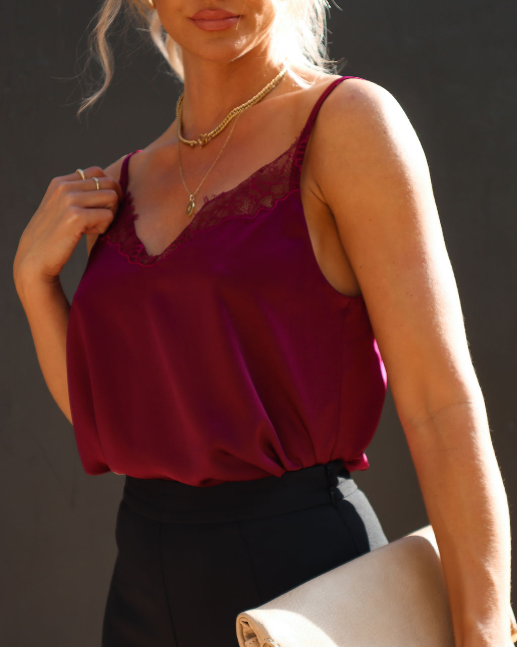 Mariola Satin Lace Tank Top - Wine