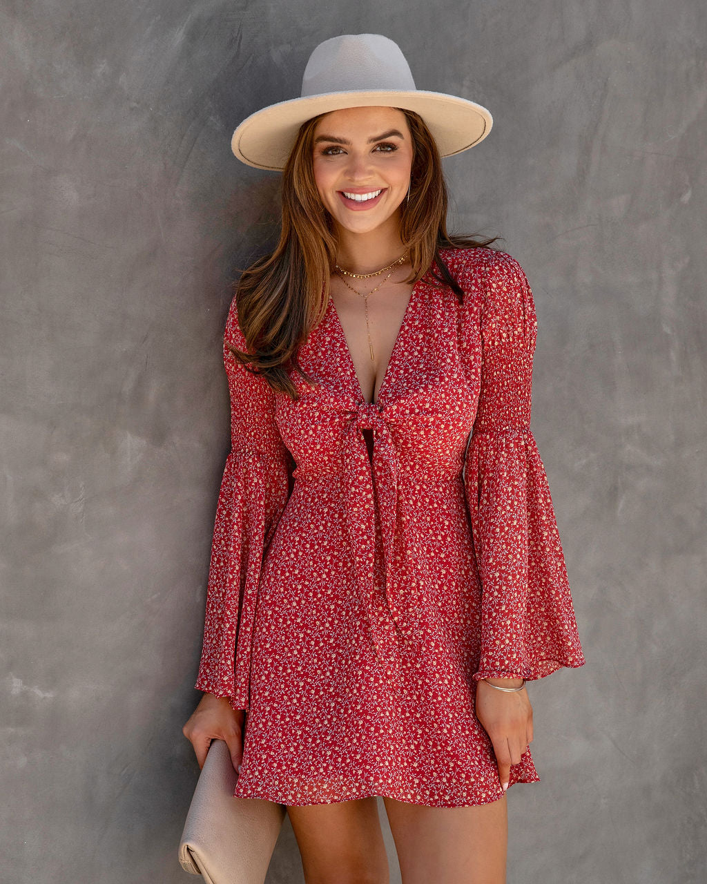 Desiree Floral Bell Sleeve Tie Front Dress - FINAL SALE