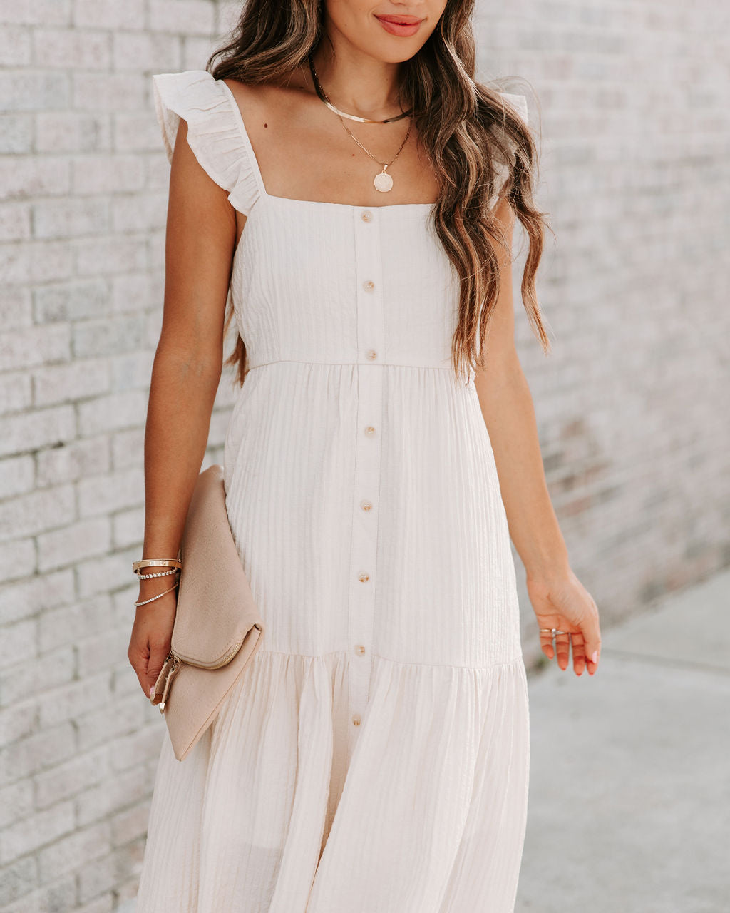 Cana Tiered Textured Midi Dress - Cream