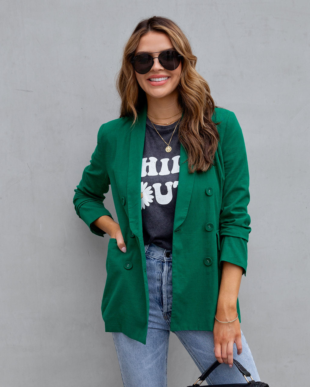 Lilly Pocketed Blazer - Hunter Green - FINAL SALE