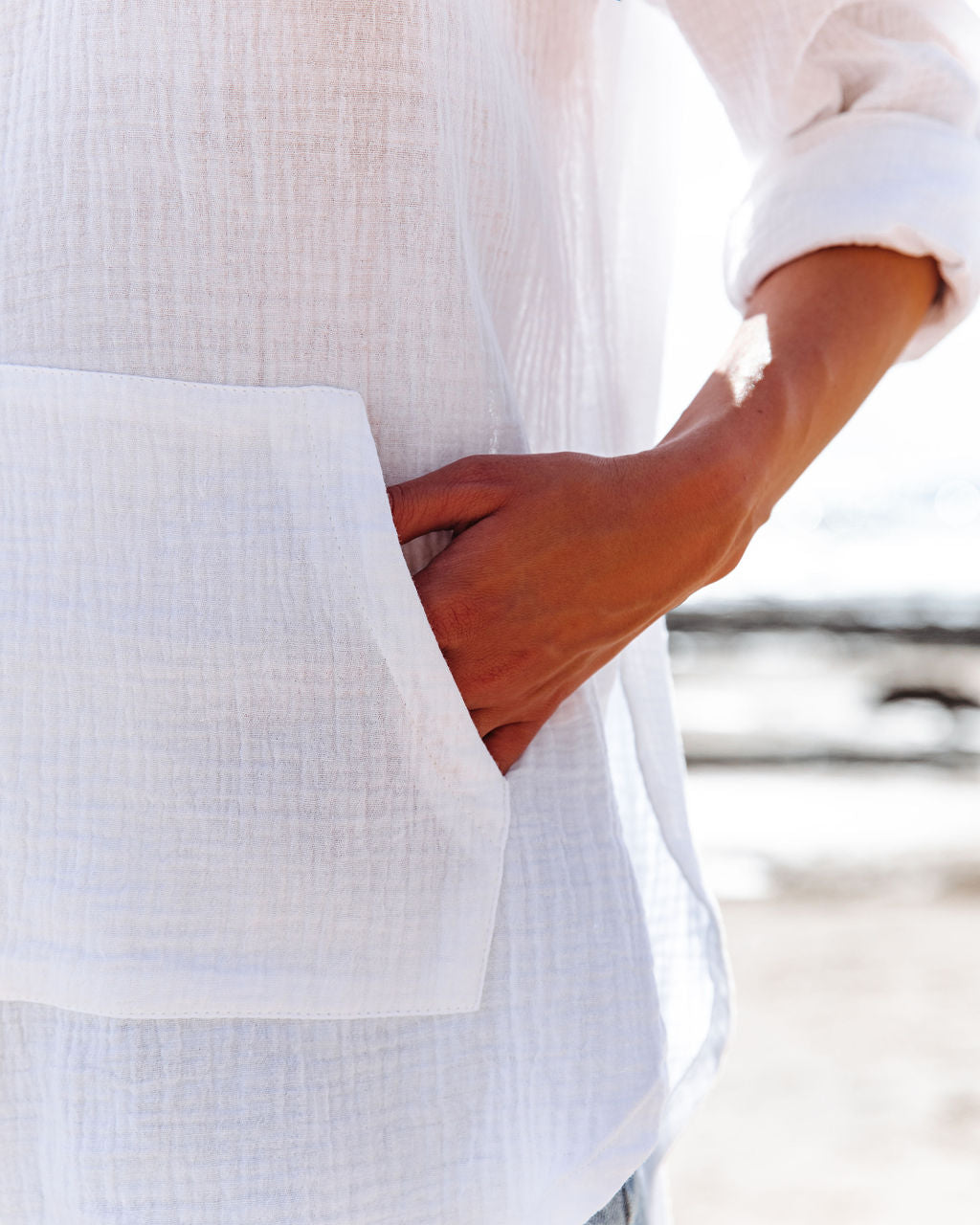 Beach Bum Cotton Pocketed Hooded Top - White - SALE