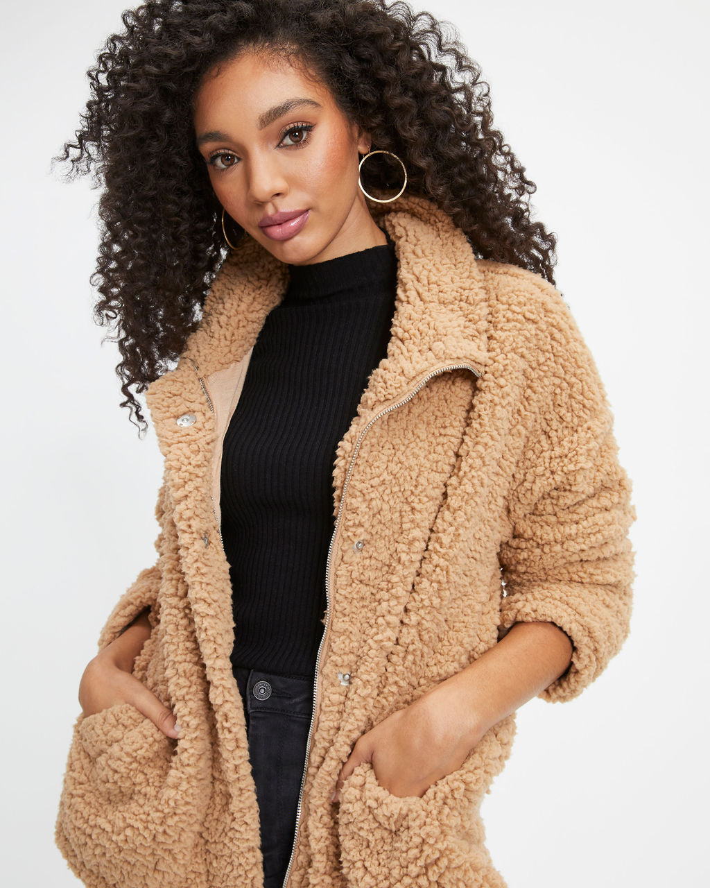 Cabin Dates Pocketed Teddy Jacket - Camel