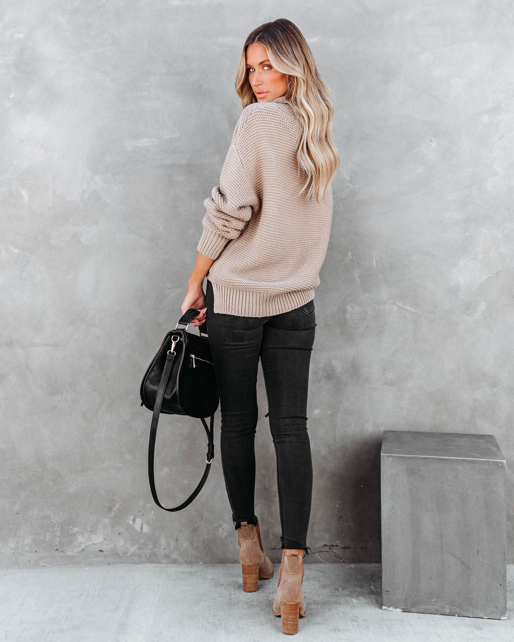 Terrance Cowl Neck Knit Sweater - Light Mocha - SALE