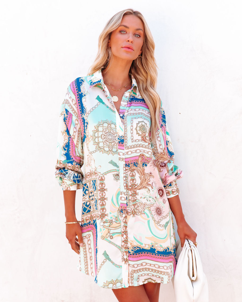 Stellar Compass Button Down Shirt Dress