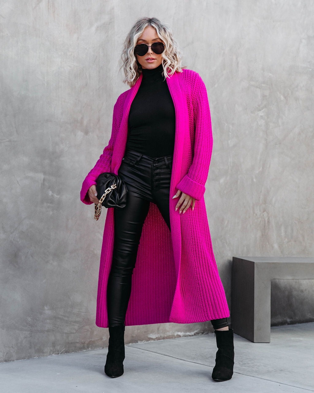 Shelby Knit Duster Cardigan - Hot Pink