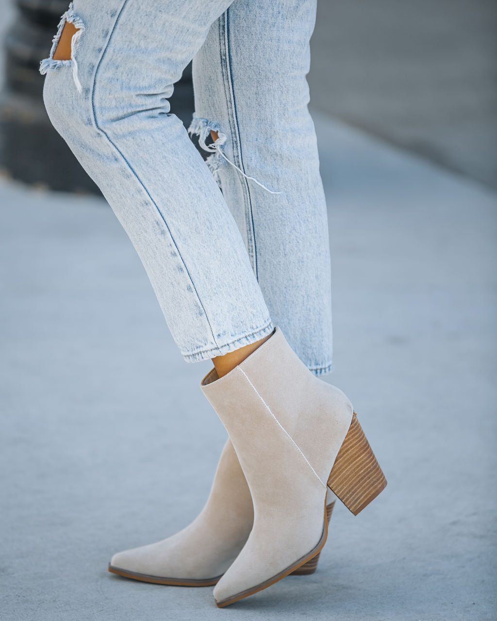 Rowyn Faux Suede Heeled Bootie - Beige