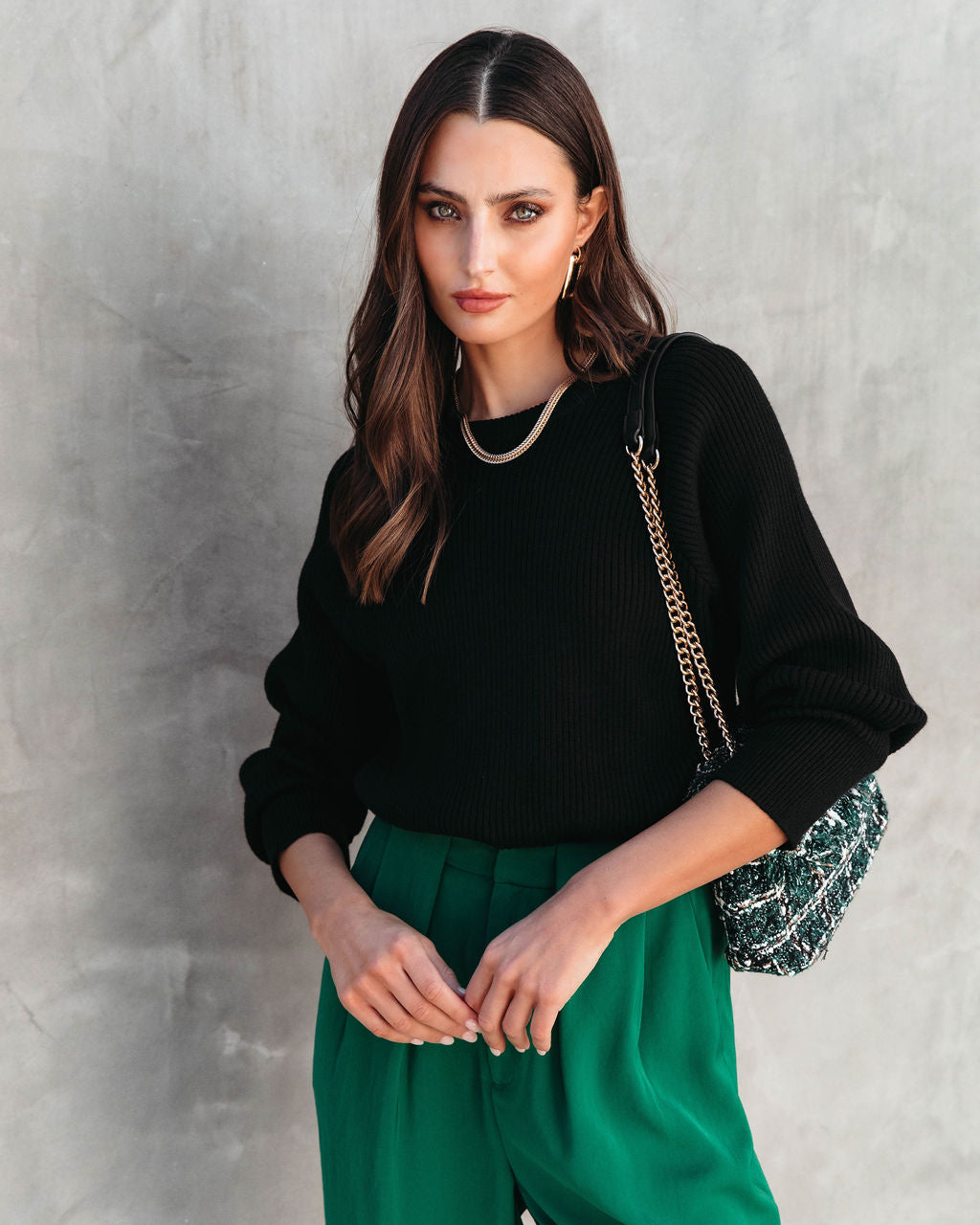 Carly Ribbed Knit Long Sleeve Top - Black