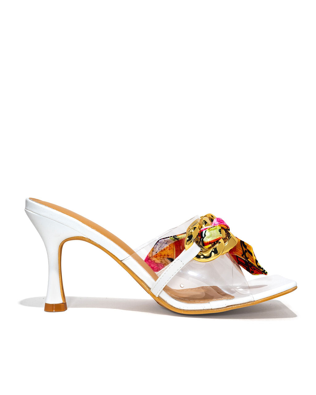 Moretti Scarf Chain Heeled Sandal - White - FINAL SALE