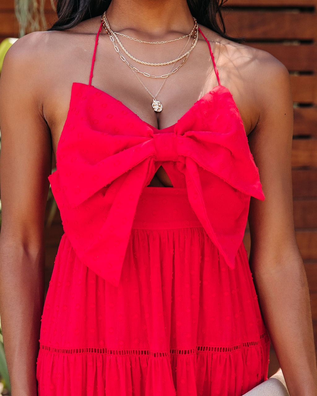 Federica Cotton Tiered Midi Dress - Red - FINAL SALE