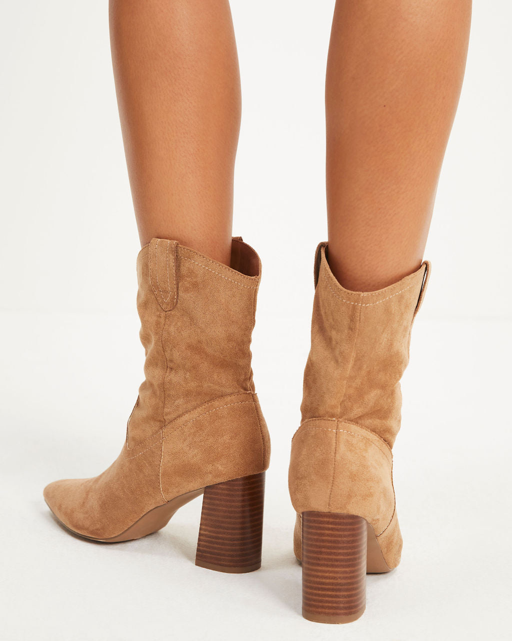 Dev Faux Suede Heeled Bootie - Tan