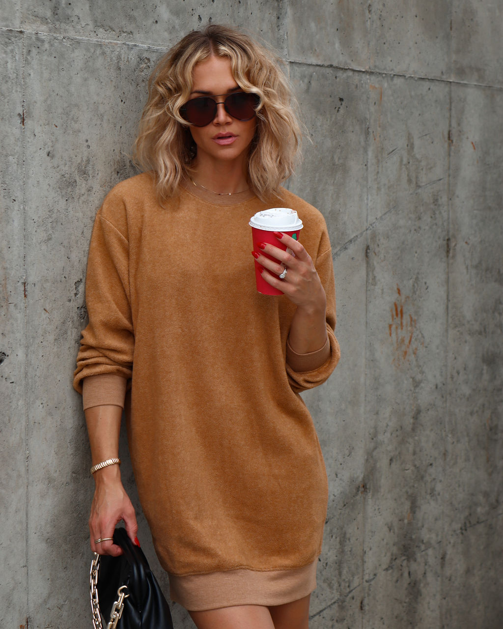 Let's Stay In Soft Sweater Dress - Camel