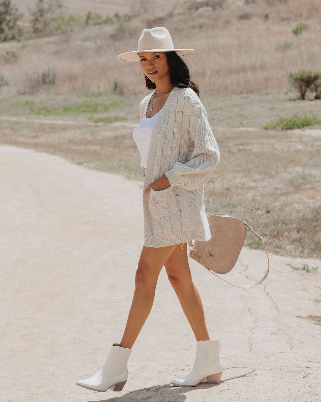 Cozy Up Cable Knit Pocketed Cardigan - Oatmeal - FINAL SALE