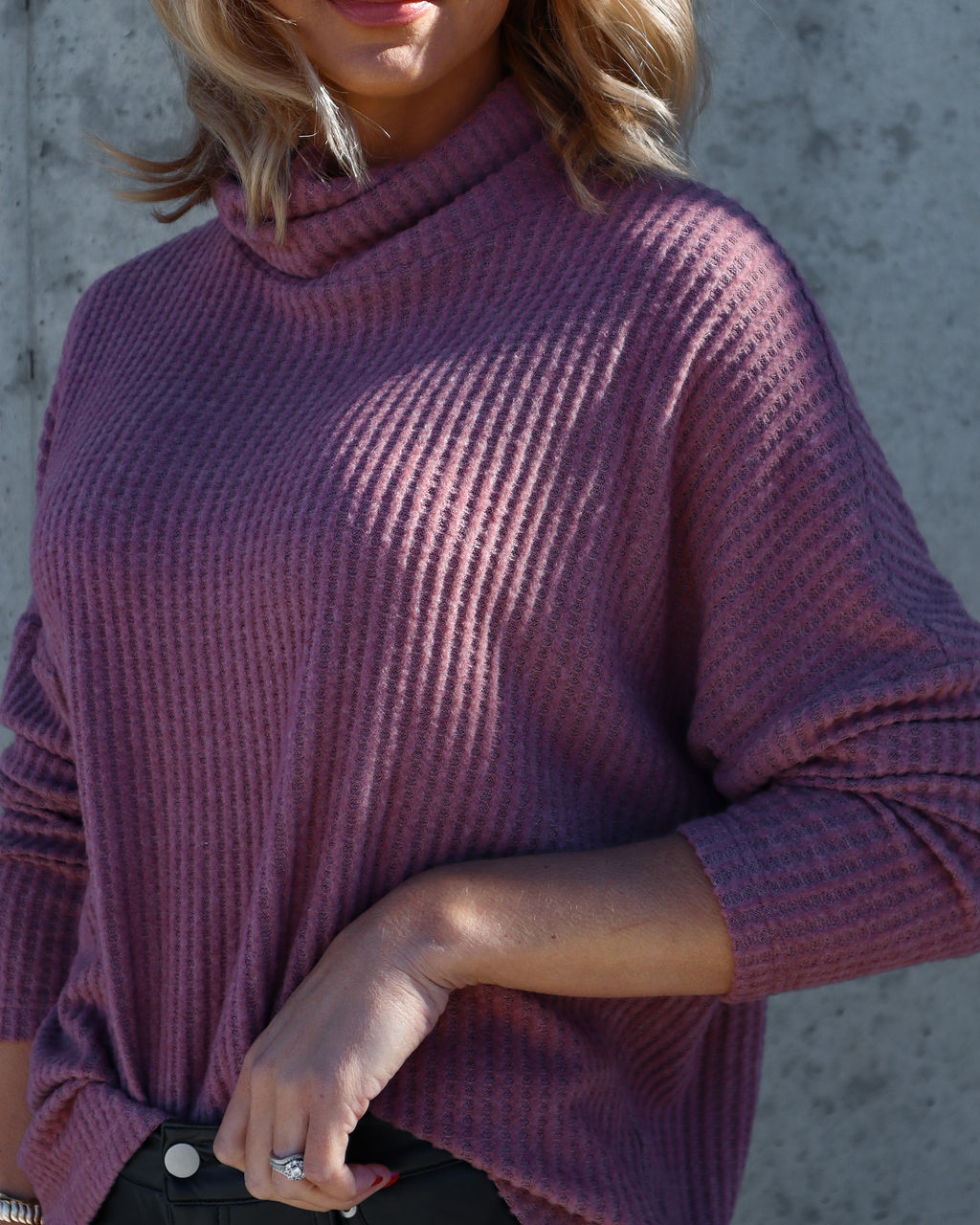 Braelynn Waffle Knit Turtleneck Long Sleeve Top - Rose