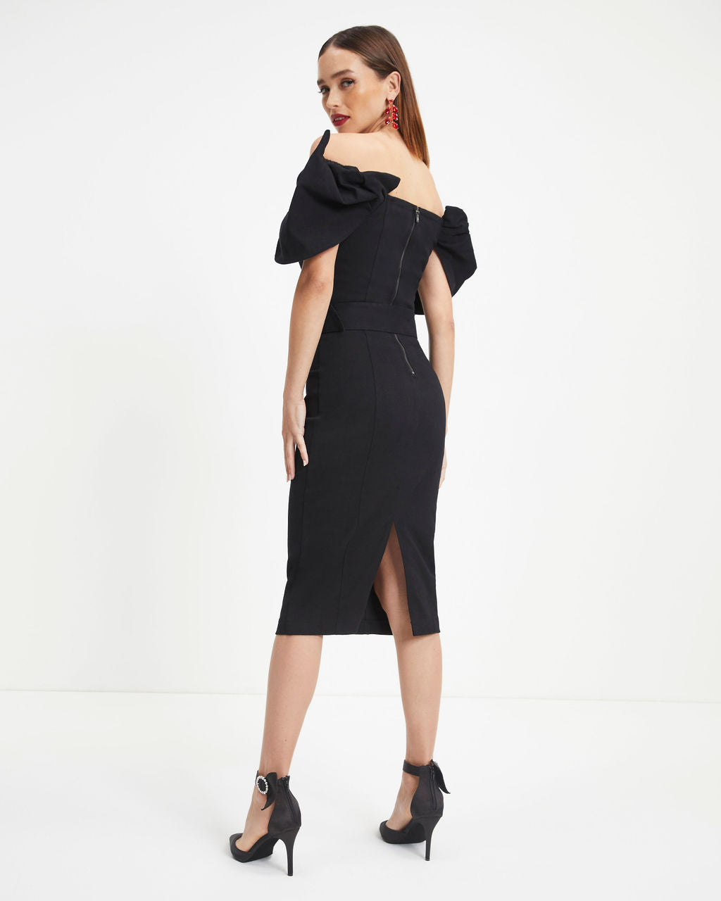 Rafaella Off The Shoulder Belted Midi Dress - Black