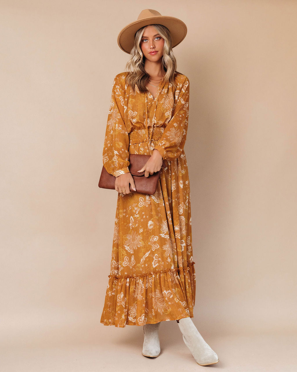 Brooklyn Floral Slit Maxi Dress - Marigold