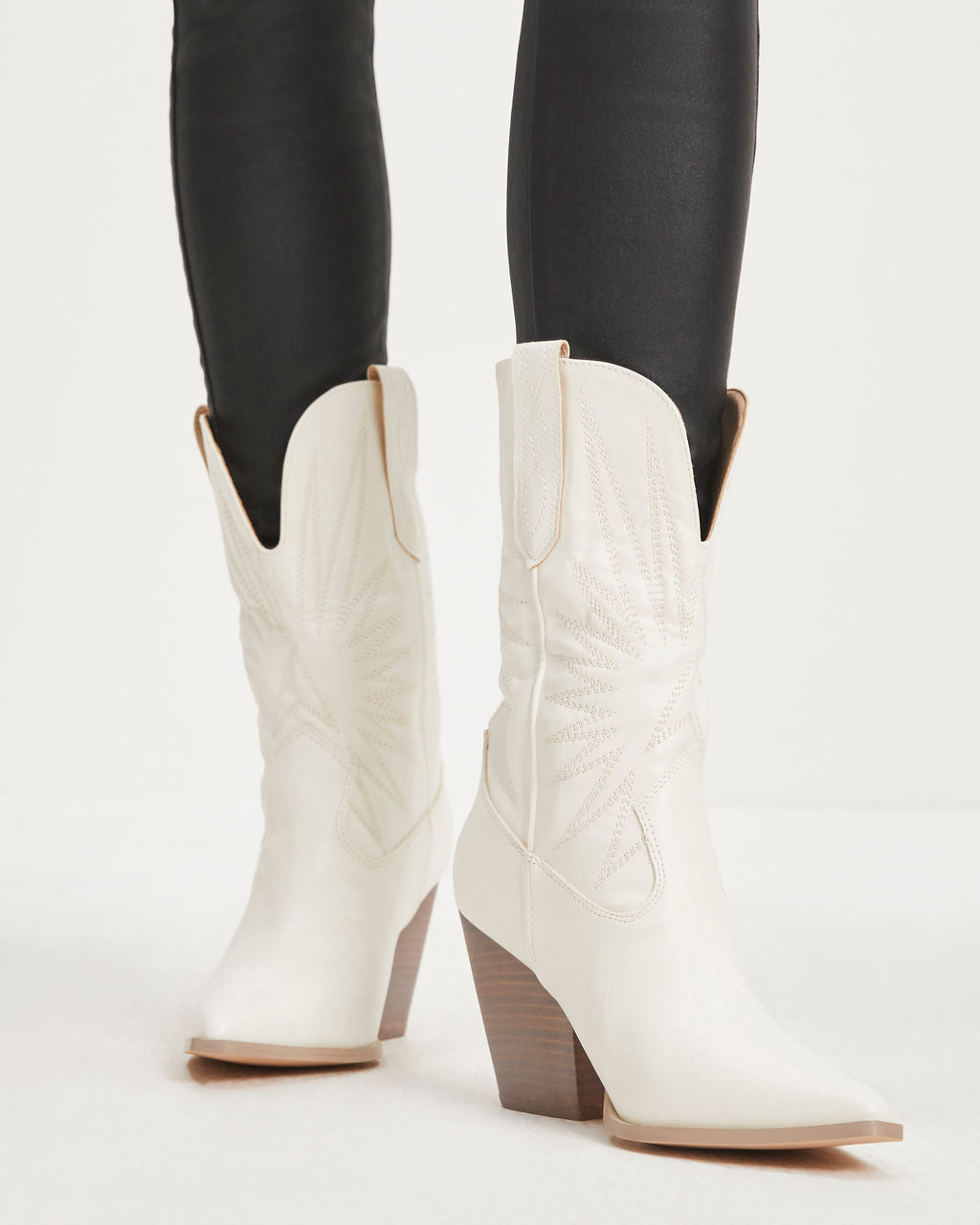 Liya Embroidered Heeled Western Boot - White