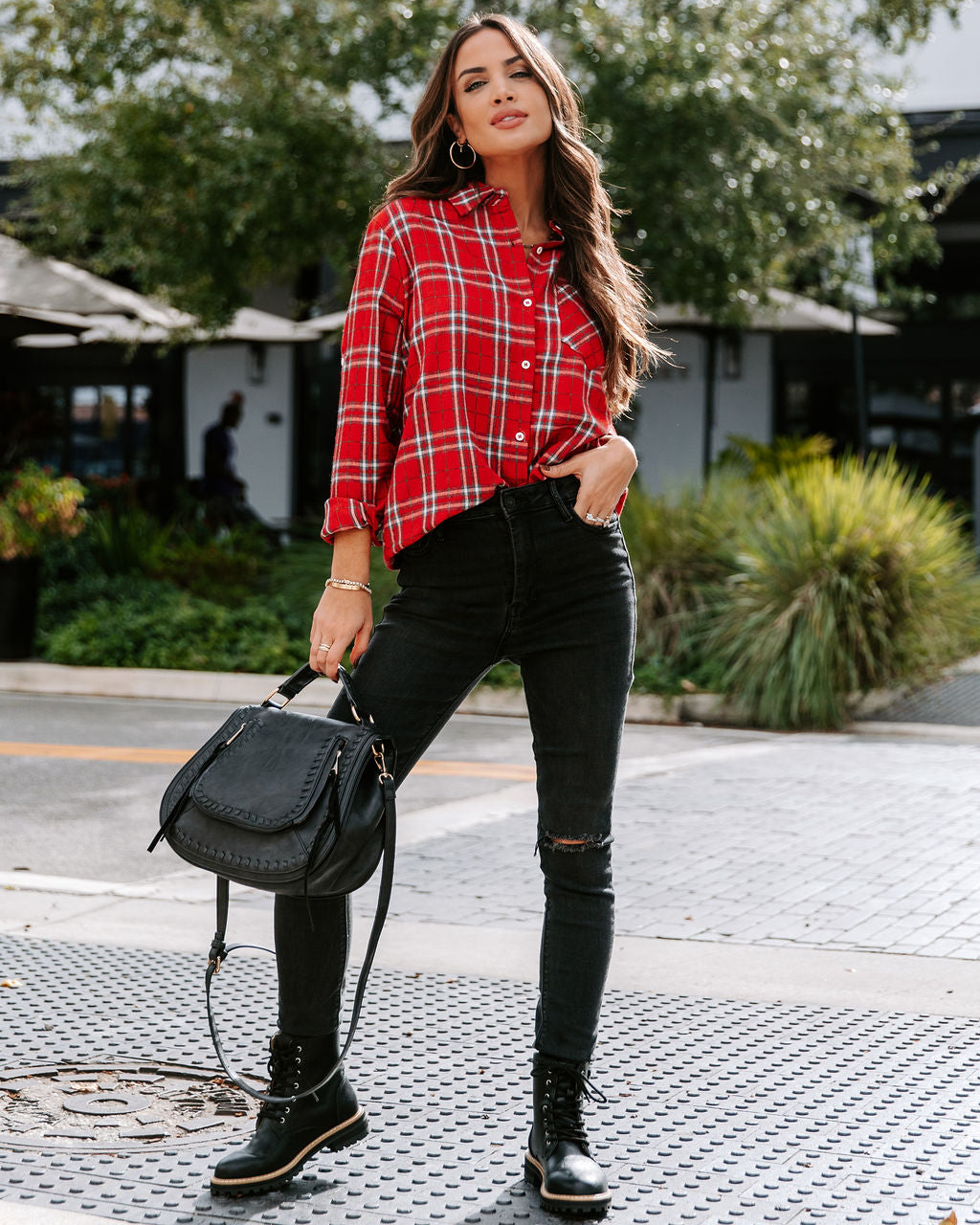 Kristen Plaid Button Down Top - Red