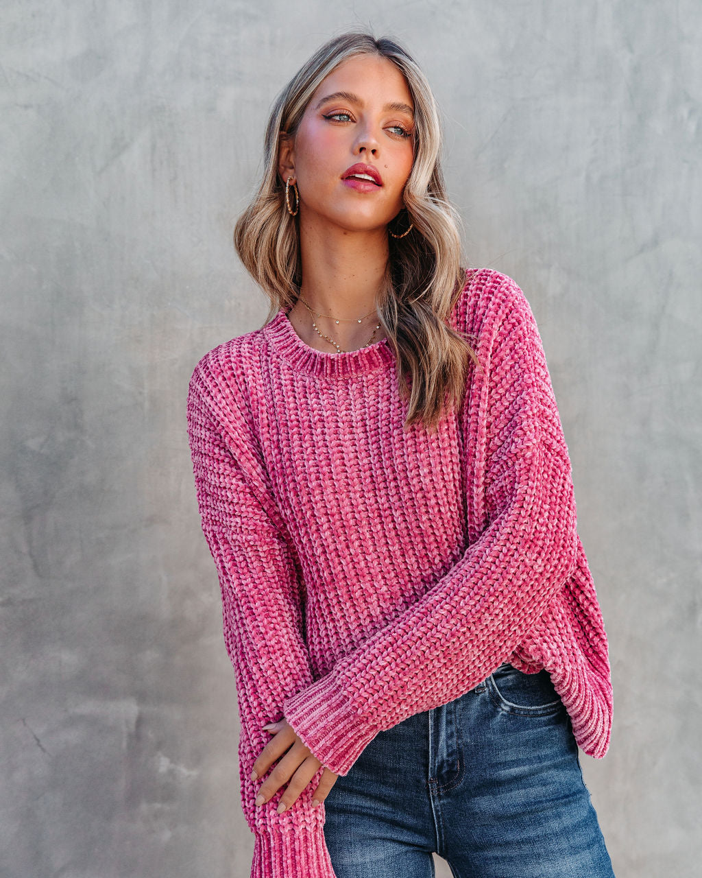 Waves Of Desire Chenille Sweater - Raspberry