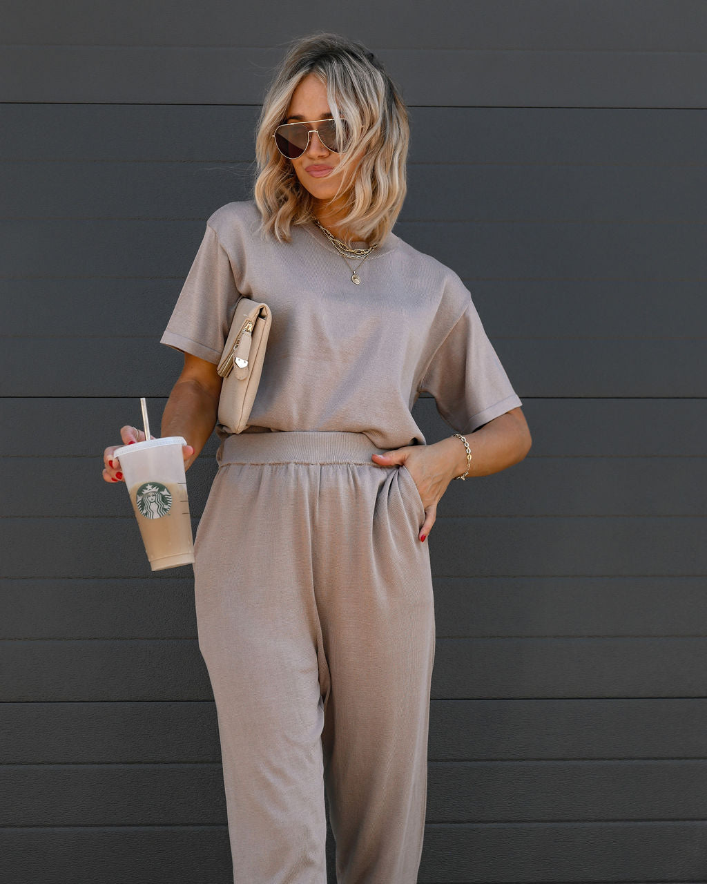 Tristan Knit Short Sleeve Top - Mocha