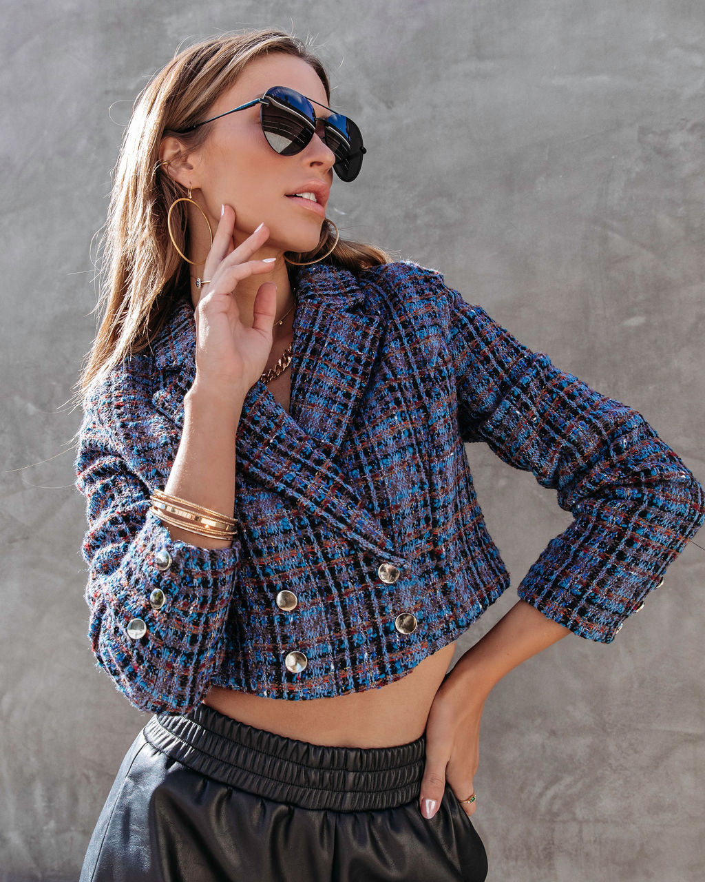 Breaking The Rules Tweed Crop Blazer - Purple Multi
