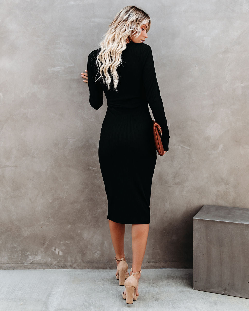 Body Language Ribbed Cutout Midi Dress - Black
