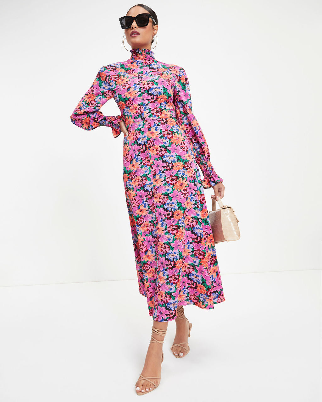 Shayla Floral Mock Neck Midi Dress