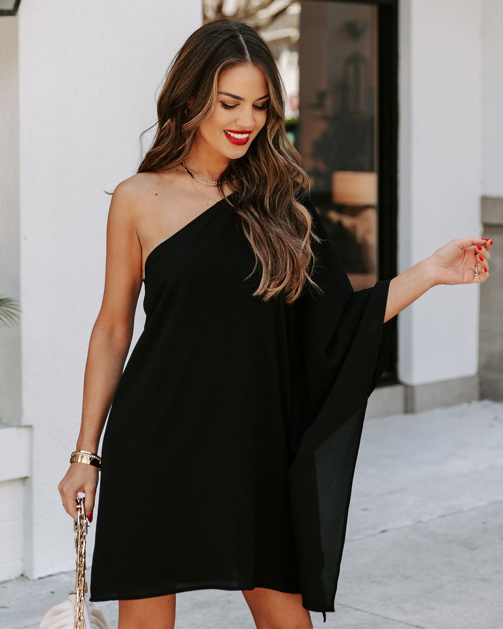 Side To Side One Shoulder Statement Dress - Black