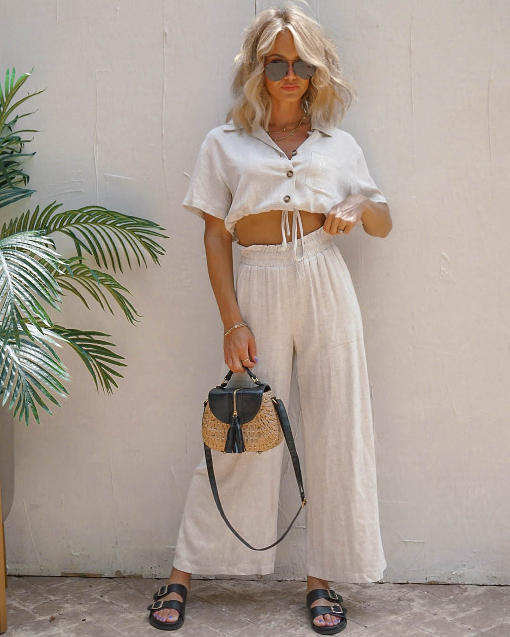 Sandbar Strolls Button Down Crop Top - Natural - FINAL SALE