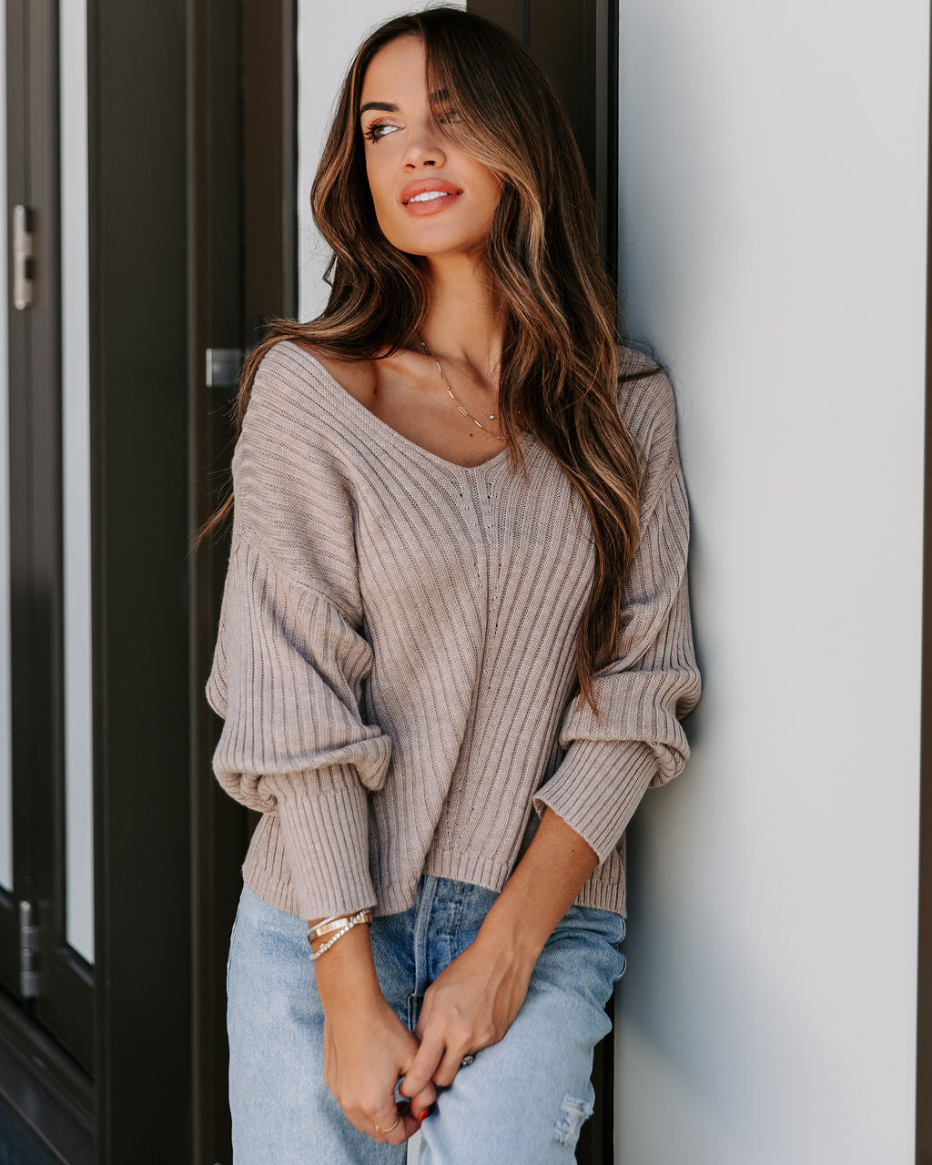 Pacifica Ribbed Knit Pullover Sweater - Beige