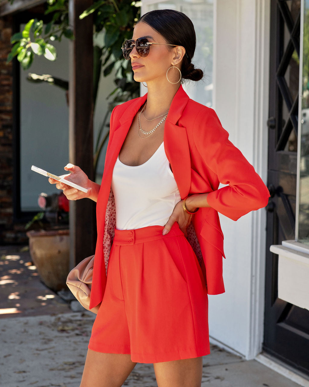 She Means Business Pocketed Blazer - Coral Red