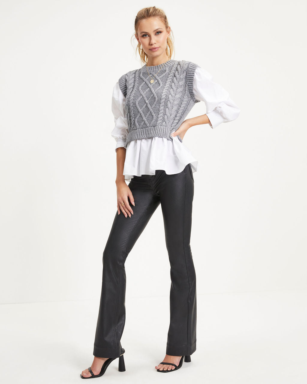 Carmine Contrast Knit Top - Grey