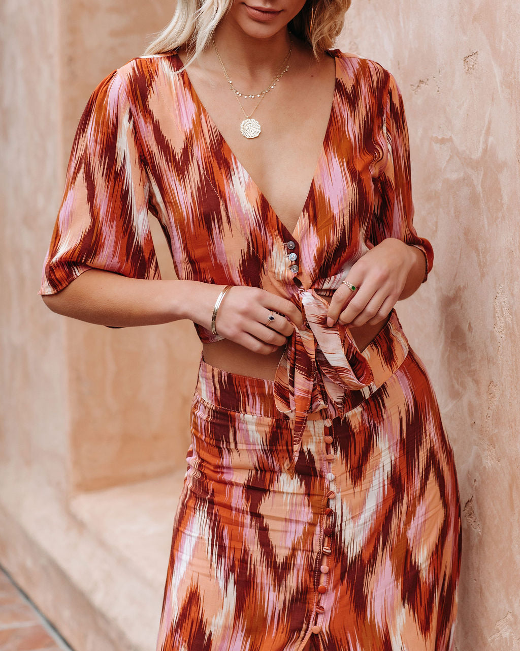 Bowan Printed Tie Front Crop Top - FINAL SALE