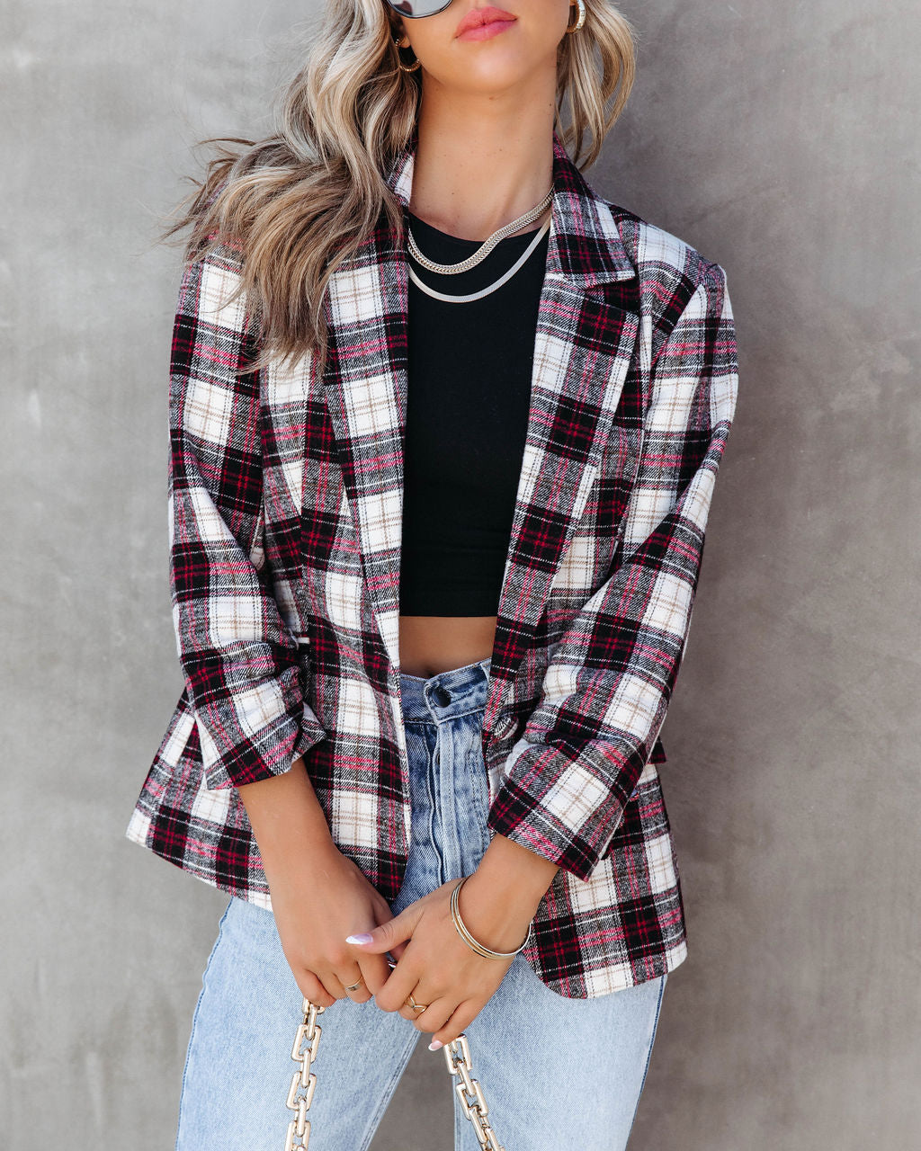 Big Apple Dreams Pocketed Plaid Blazer