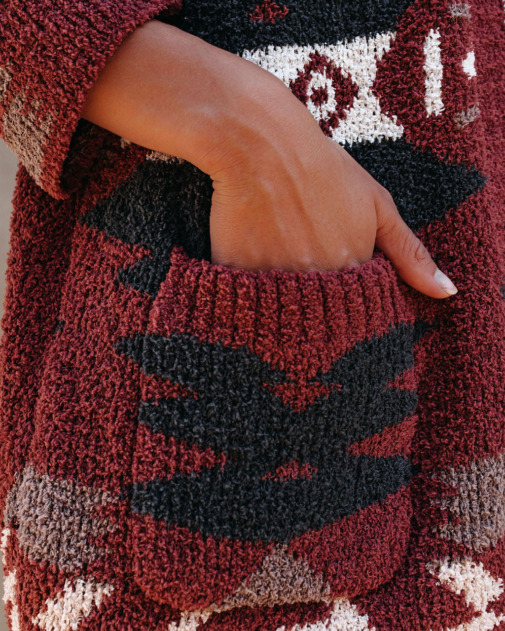 Moraga Pocketed Aztec Cardigan - Brick