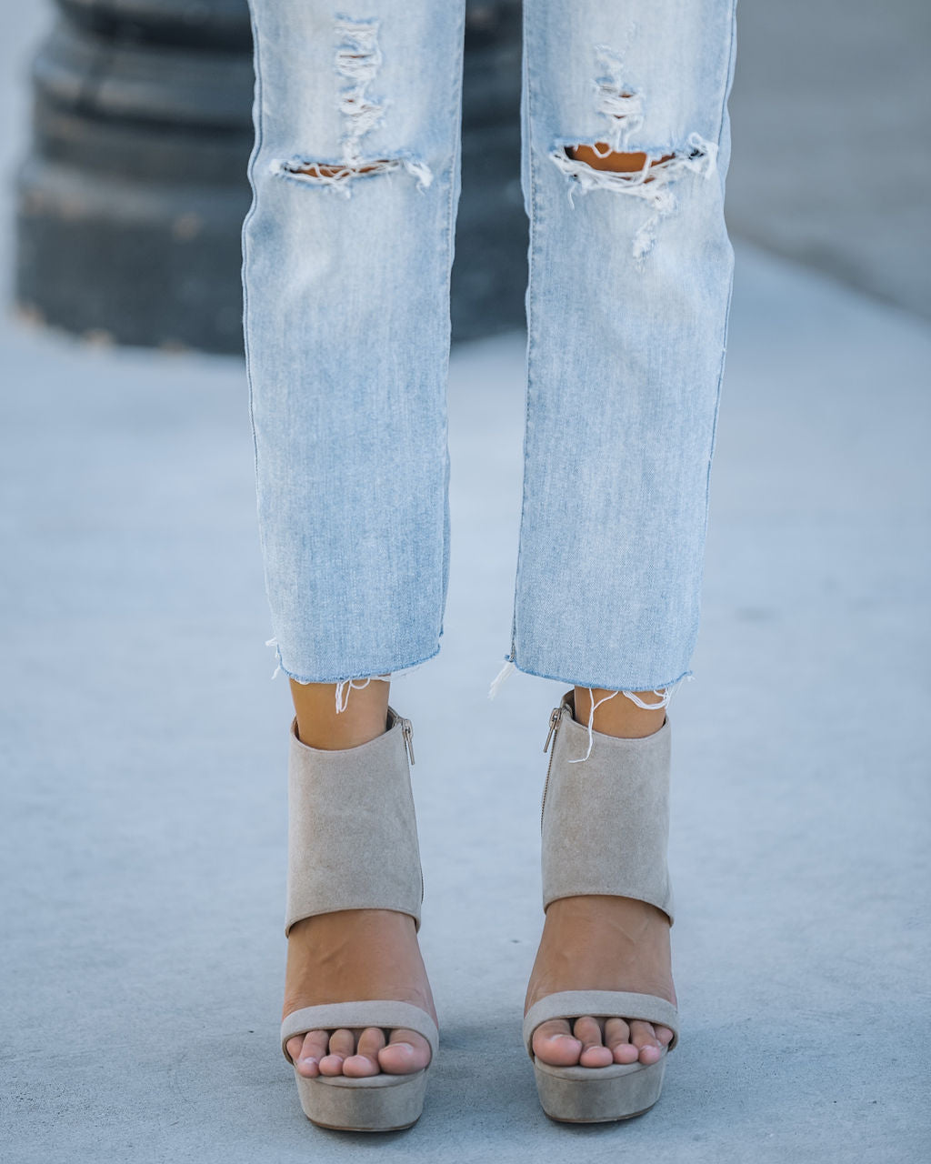 Elsie Heeled Faux Suede Platform Sandal - Dark Taupe