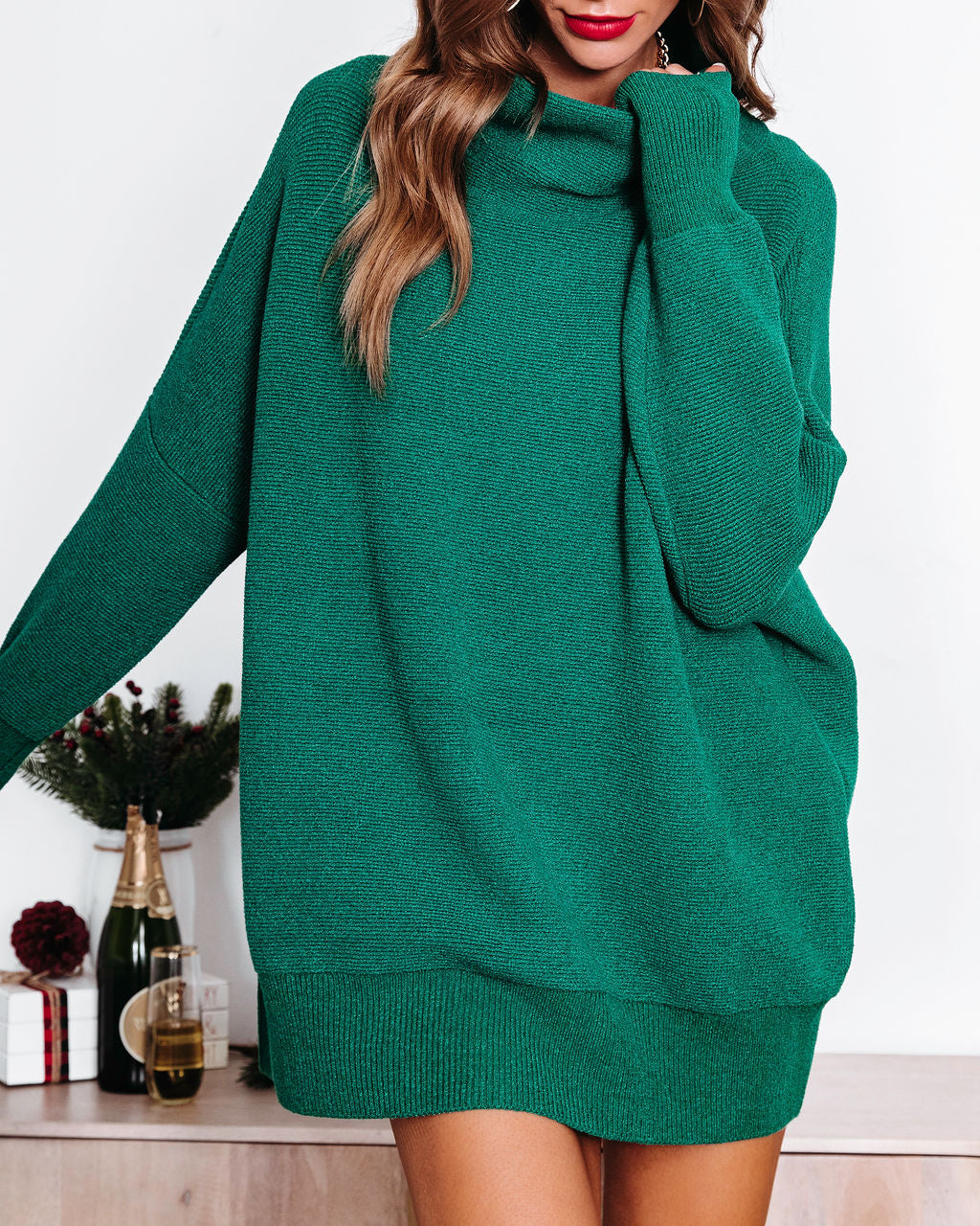 Under The Falling Leaves Knit Mock Neck Sweater - Emerald