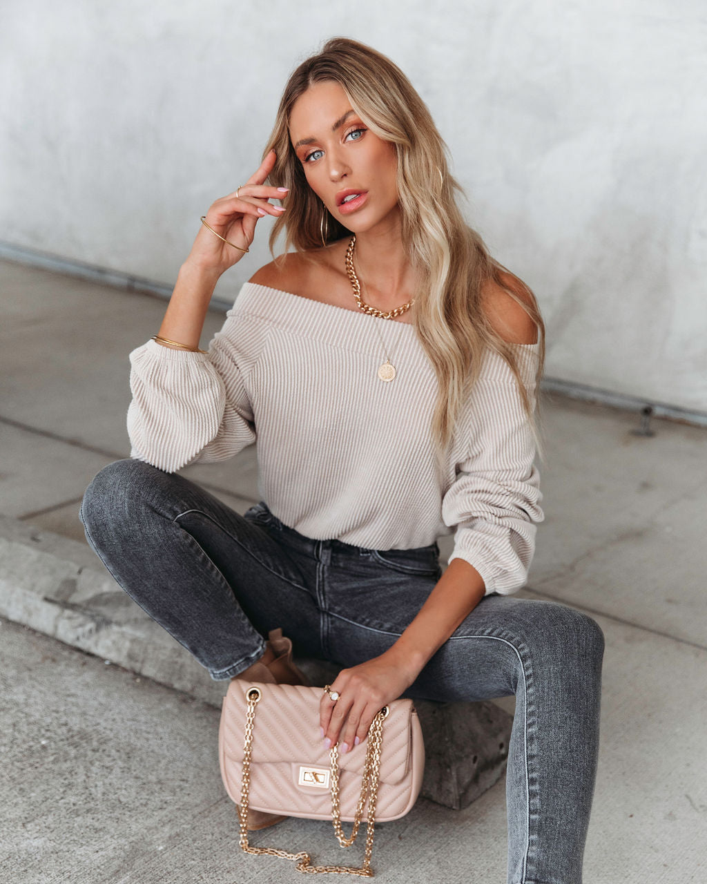 Indiana Ribbed Boat Neck Crop Top - Beige